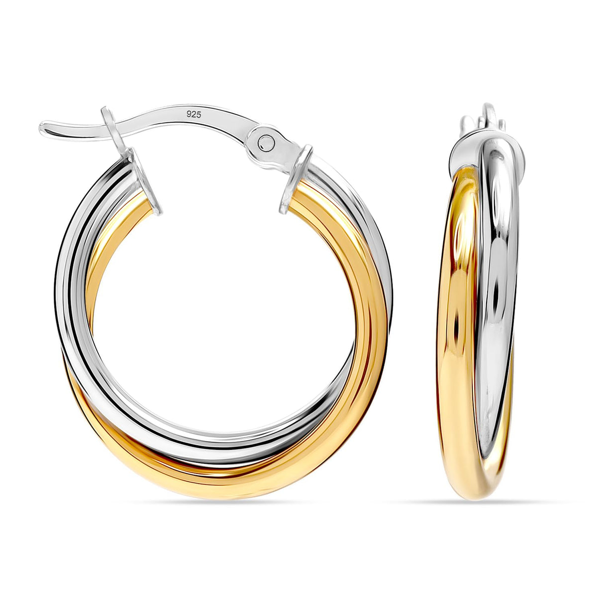 LeCalla 925 Sterling Silver Hoop Earrings for Women | Small 14K Gold-Plated Two-Tone Click-Top Intertwined Chunky Earring Hoops - 20MM
