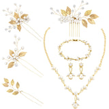 Liliaafar 8 Pcs Crystal Wedding Jewelry Set Women Silver Necklace Earrings Bracelet Hair Pins Gift for Brides Bridesmaid Wife Mother Friend Party Prom Jewelry Accessories (Leaf)