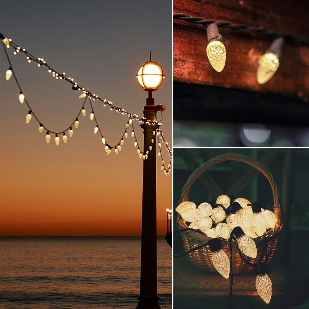 50PACK C9 Christmas Lights LED Replacement Bulbs，Shatterproof & Waterproof Plastic C9 Led Bulbs for Outdoor String Lights, E17 Base, 0.6W Equivalent to 7W, Warm White 2700K, 50LM Holiday Decoration