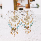Tan Ran Bohemian Long Tassel Turquoise Water Drop Dangle Earrings