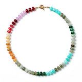 Zissunbeam Bead Gemstone Choker Necklace for Women,Colorful Natural Stone Beaded Statement Boho Beach Charm Necklace Jewelry for Women,Rainbow Stone Charm Trendy Necklaces