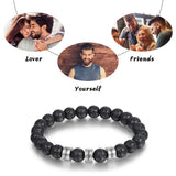 Personalized Beads Bracelets for Men Chakra Stone Bracelets Custom Initial Name Bracelet Mens Malachite Tiger Eye Lava Stone Bracelet Gifts for Him (Black-Lava-silver-2)