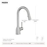 Moen Adler Matte Black One-Handle High Arc Kitchen Sink Faucet with Power Clean, Modern Kitchen Faucet with Pull Down Sprayer, 87233BL