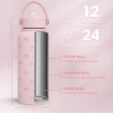 SANDJEST Pink Bow Water Bottle Stainless Steel Insulated Vacuum 32oz with Lid, Gifts for Women Girls Teens Birthday Christmas