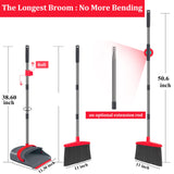 Broom and Dustpan Set,Broom with Dustpan Combo Set Dust pan with Long Handle, for Home Kitchen Room Office Lobby Floor Use Upright Stand Up(Gray&Red)