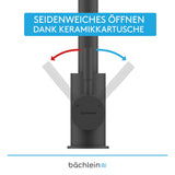 Bächlein 360 Degree Rotating Kitchen Mixer (Matte Black) - Stainless Steel Single Lever Sink Mixer with Extendable Hose and Switch Shower, Water Faucet