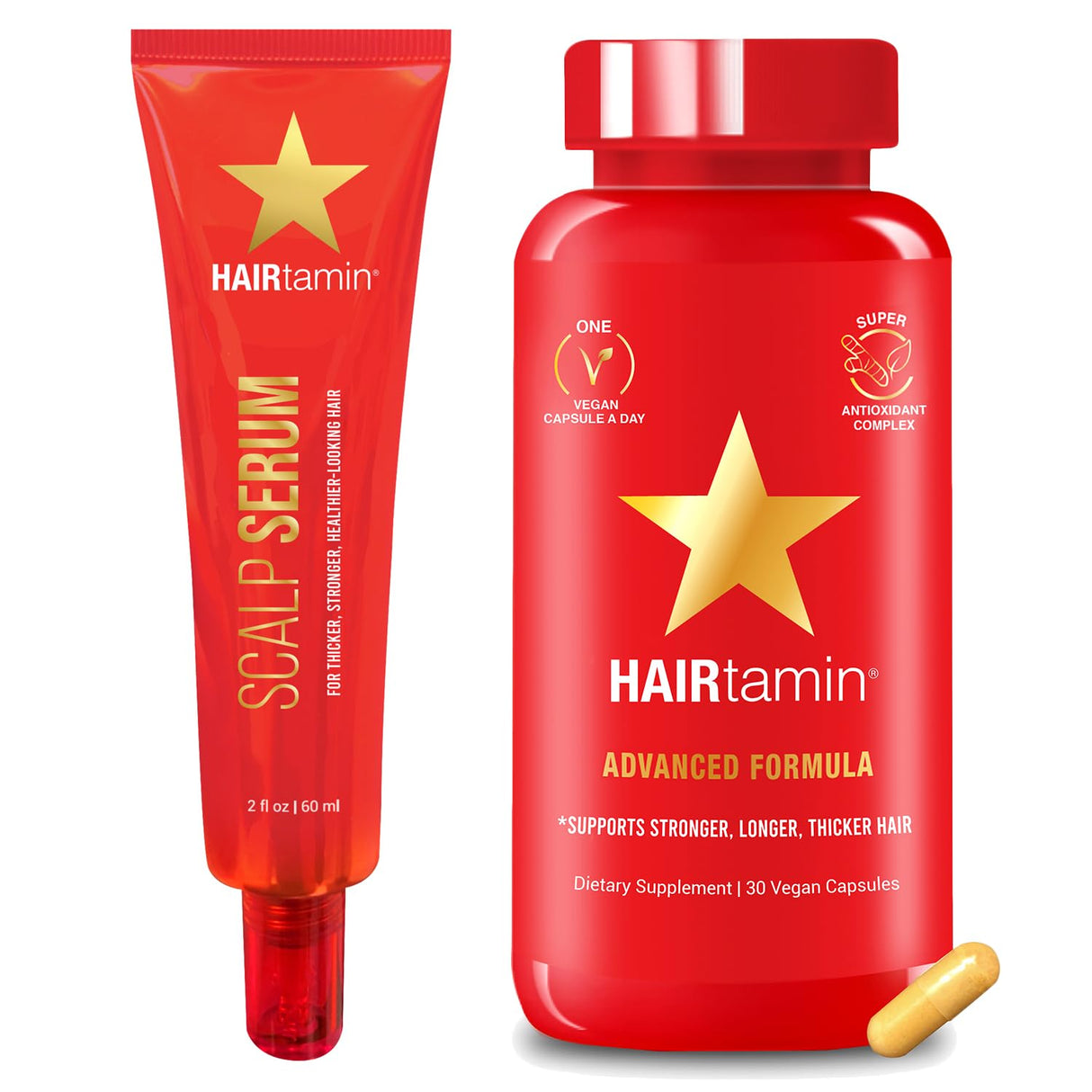 HAIRtamin Advanced Hair & Scalp Serum Pack | All-Natural Vegan Biotin Capsules & Serum Sample for Hair, Skin & Nail Growth