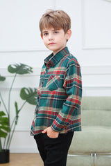 Cromoncent Kids Long Sleeve Button Down Flannel Cotton Plaid Shirt Tops for Boys,Christmas Green,5-6 Years = Tag 130