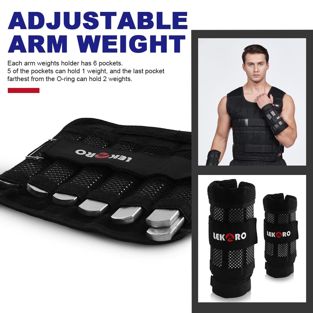 Adjustable Weighted Vest Set with Arm Weights and Leg Weights, Weight Training Workout Set, Weights Jacket & Wrist Weights & Ankle Weights (Including Weights: 96-100 Steel Plates)