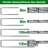AMAGABELI 8 Inch 200 Pack Galvanized Landscape Staples 11 Gauge Anti-Rust Heavy Duty Garden Stakes Plant Cover Spikes U-Shaped Sod Pins Fence Stakes for Weed Barrier,Irrigation Tubing,Lawns,Decoration