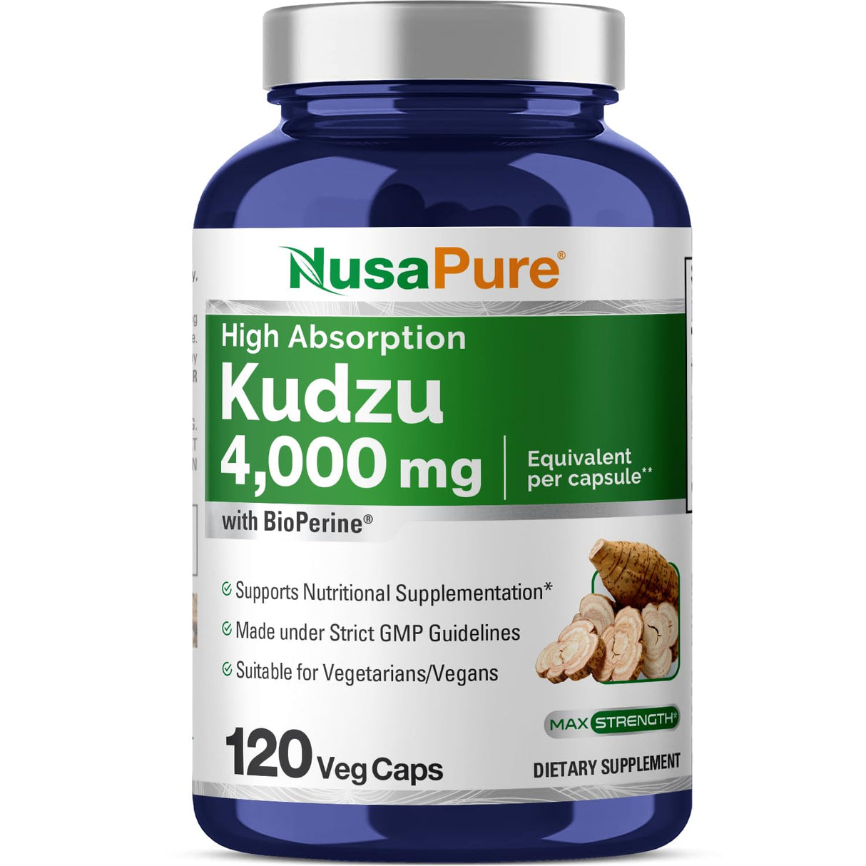 NusaPure Kudzu Root 20:1 Extract, 200 mg Equivalent to 4,000mg - 120 Veggie Capsules (Non-GMO, Vegan, Bioperine)