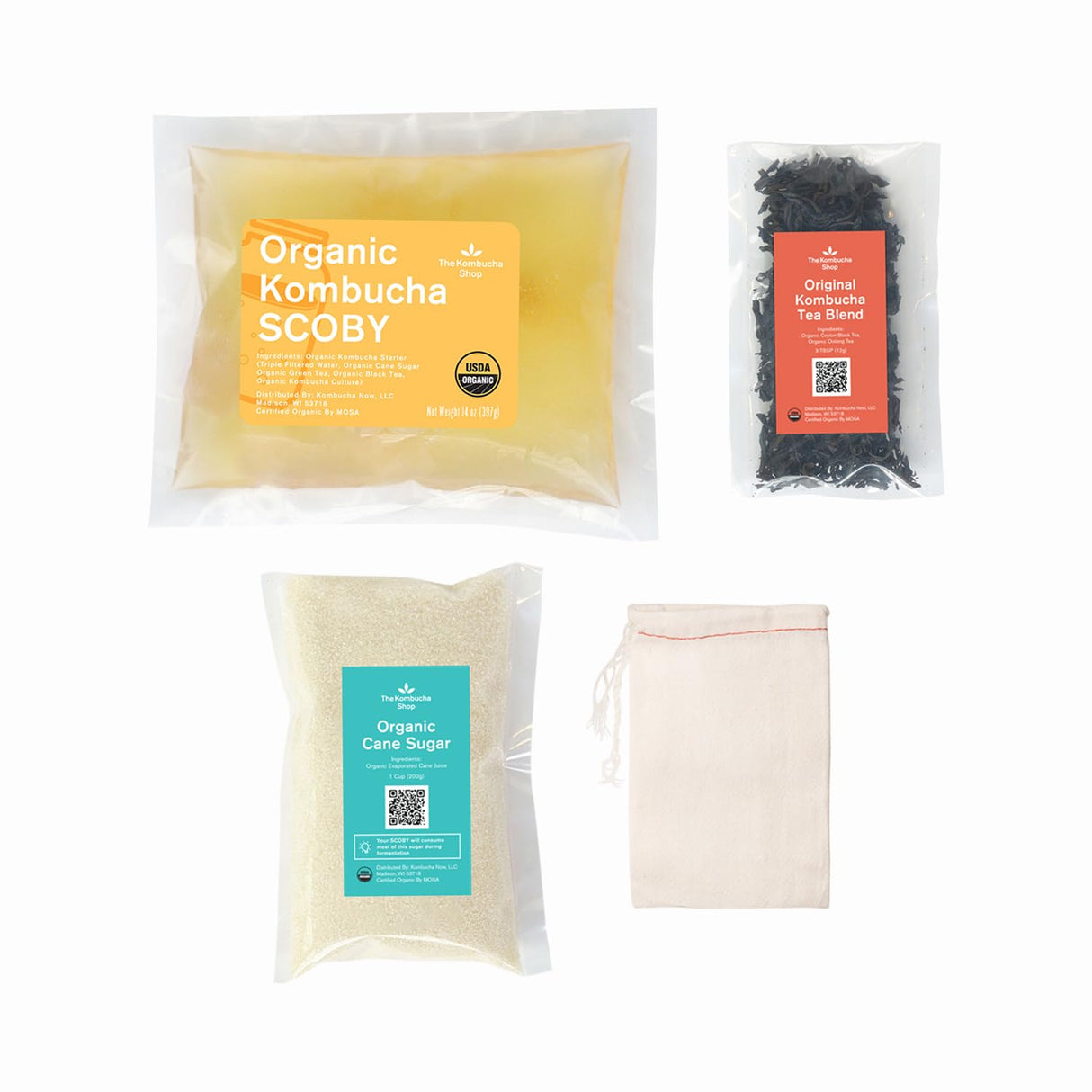 Organic Kombucha Starter Kit - Includes SCOBY Starter, Tea, Sugar & Tea Bag to Make 1 Gallon of Kombucha - The Kombucha Shop