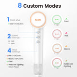 Hair Dryer, 110,000 RPM High-Speed Ionic Blow Dryer for Fast Drying, Professional Lightweight Hairdryer with Diffuser, Magnetic Nozzle, 4 Temps & 2 Speeds, Low Noise for Travel - White