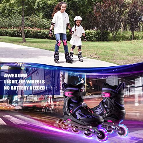 2PM SPORTS Vinal Girls Adjustable Flashing Inline Skates, All Wheels Light Up, Fun Illuminating Skates for Kids Men Adult Women and Boys