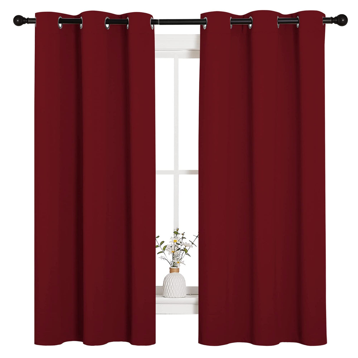 NICETOWN Holiday Christmas Decor Thermal Insulated Solid Grommet Blackout Curtains/Drapes for Living Room (1 Pair, 42 by 63 inches, Burgundy Red)