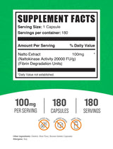 BulkSupplements.com Nattokinase 2000 FU Capsules - Sourced from Natto Extract, Nattokinase Supplement, Nattokinase 100mg - Gluten Free, 1 Capsule per Serving, 180 Capsules (Pack of 1)