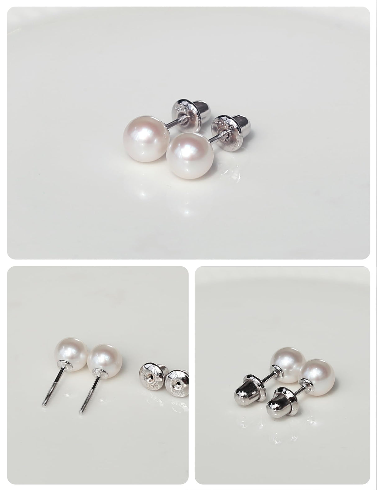 Freshwater Pearl Earrings with Screw Back for Women Silver Stud (Pearl-6mm)