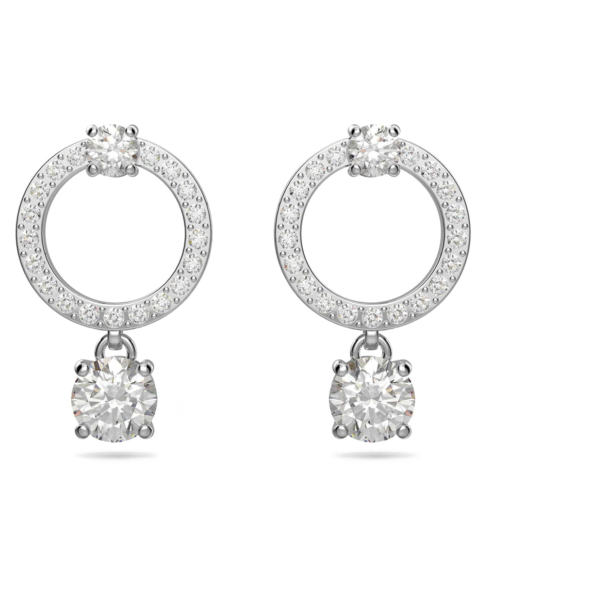 Swarovski Attract Circle Pierced Earrings with Circle Cut Crystals and matching Pavé on a Rhodium Plated Post with Butterfly Back Closure