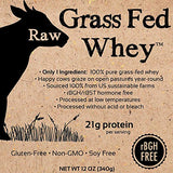Raw Grass Fed Whey - Happy Healthy Cows, COLD PROCESSED Undenatured 100% Grass Fed Whey Protein Powder, GMO-Free + rBGH Free + Soy Free + Gluten Free + No Added Sugar, Unflavored, Unsweetened (12 OZ)