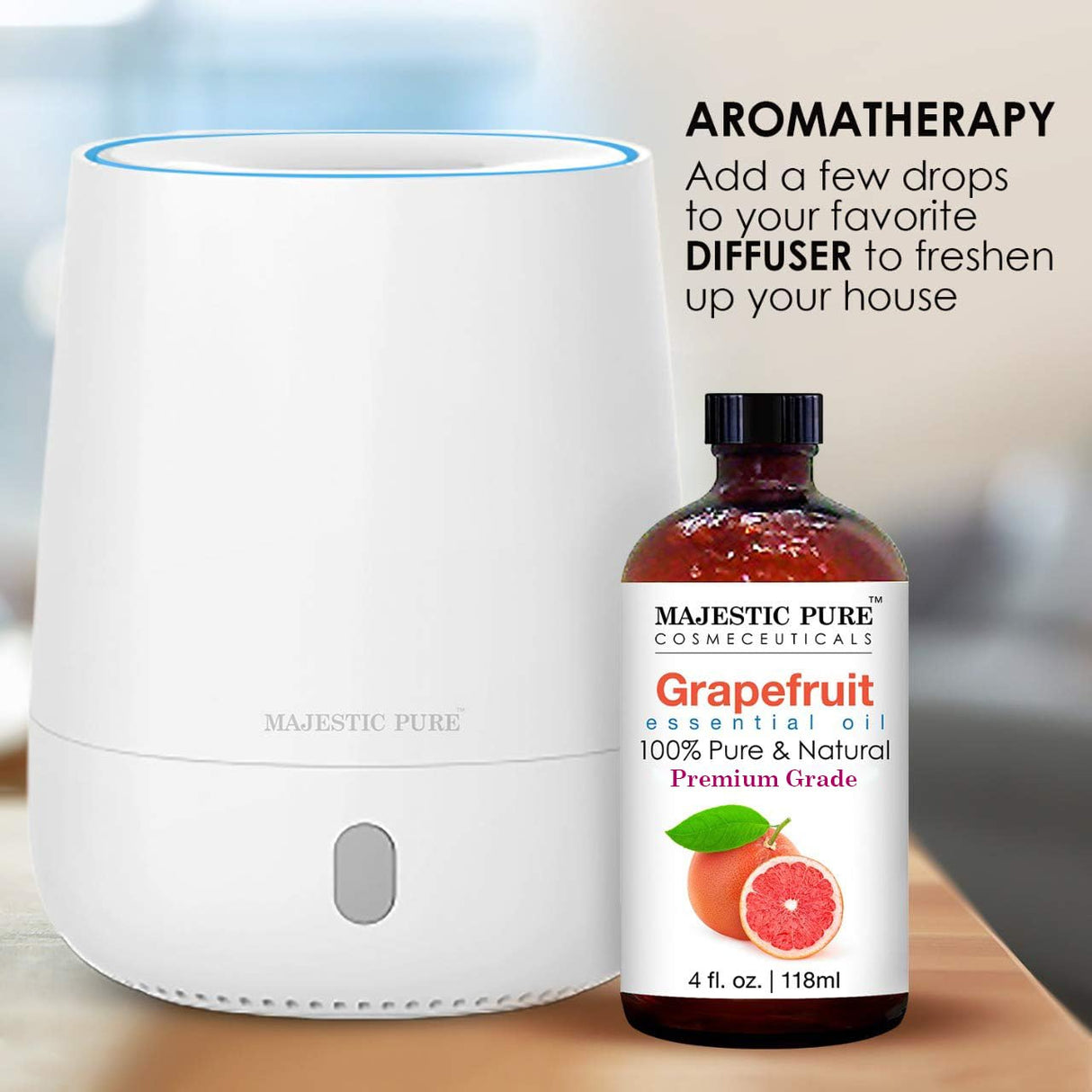 MAJESTIC PURE Grapefruit Essential Oil | 100% Pure and Natural Grapefruit Oil | Premium Grade Essential Oils for Hair Care, Home Diffusers, Skin, Aromatherapy, Massage and Humidifiers | 4 Fl Oz