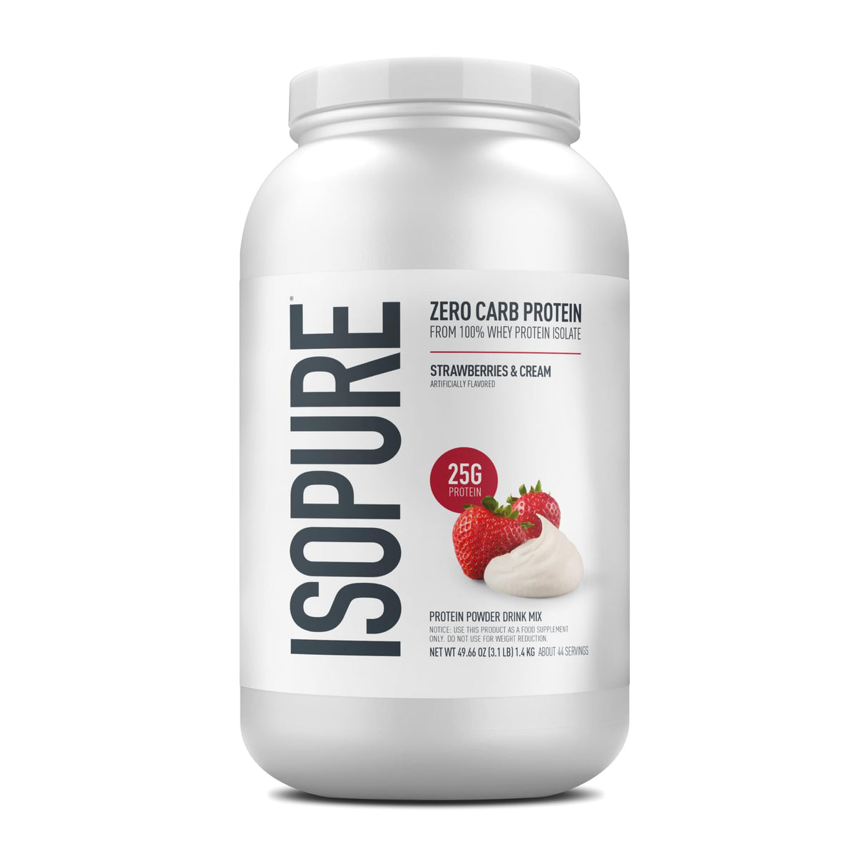Isopure Zero Carb 100% Pure Whey Isolate Protein Powder, Lactose Free, Gluten Free, With Vitamins, Strawberries & Cream, 25g Protein Per Serving, 3 Lbs, 44 Servings (Packaging May Vary)