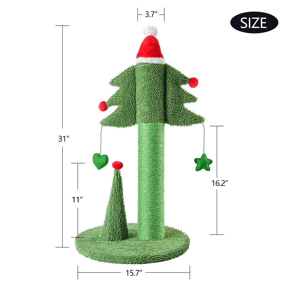 BOLUO Cat Scratching Post Tall Ceder Christmas Cat Trees for Adult Large Cats Scratcher Cute Toy Kitten Kitty Sisal Scratch with Teaser Ball Indoor Outdoor 31 inch