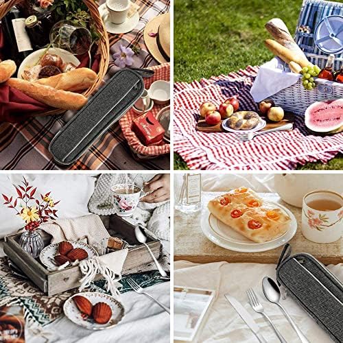 Portable Reusable Travel Utensils Silverware With Case, Camping Cutlery Set, Chopsticks and Straw, Flatware With Case, Stainless Steel Top (Blue)