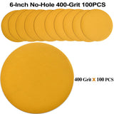 Aiyard 6-Inch No-Hole Hook and Loop Sanding Discs 400-Grit, Random Orbital Sandpaper for Automotive and Woodworking, 100-Pack