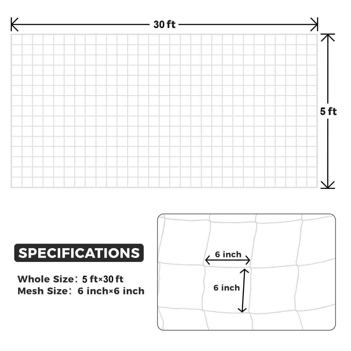 3 Packs 5 x 30ft Kikhope Plant Trellis Netting, Heavy-Duty Polyester Grow Net, Garden Trellis Netting with Square Mesh for Climbing Plants, Vegetables, Fruits, and Flowers, White