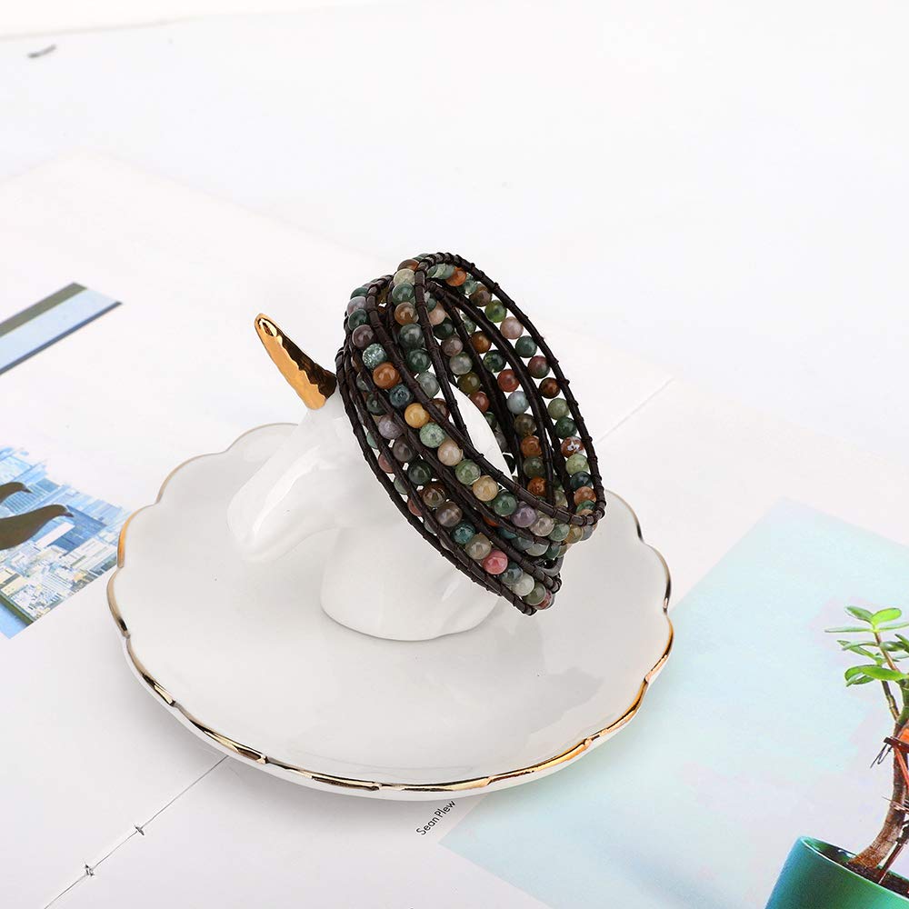 Emibele Leather Multilayer Wrap Bracelets for Women, Boho Style