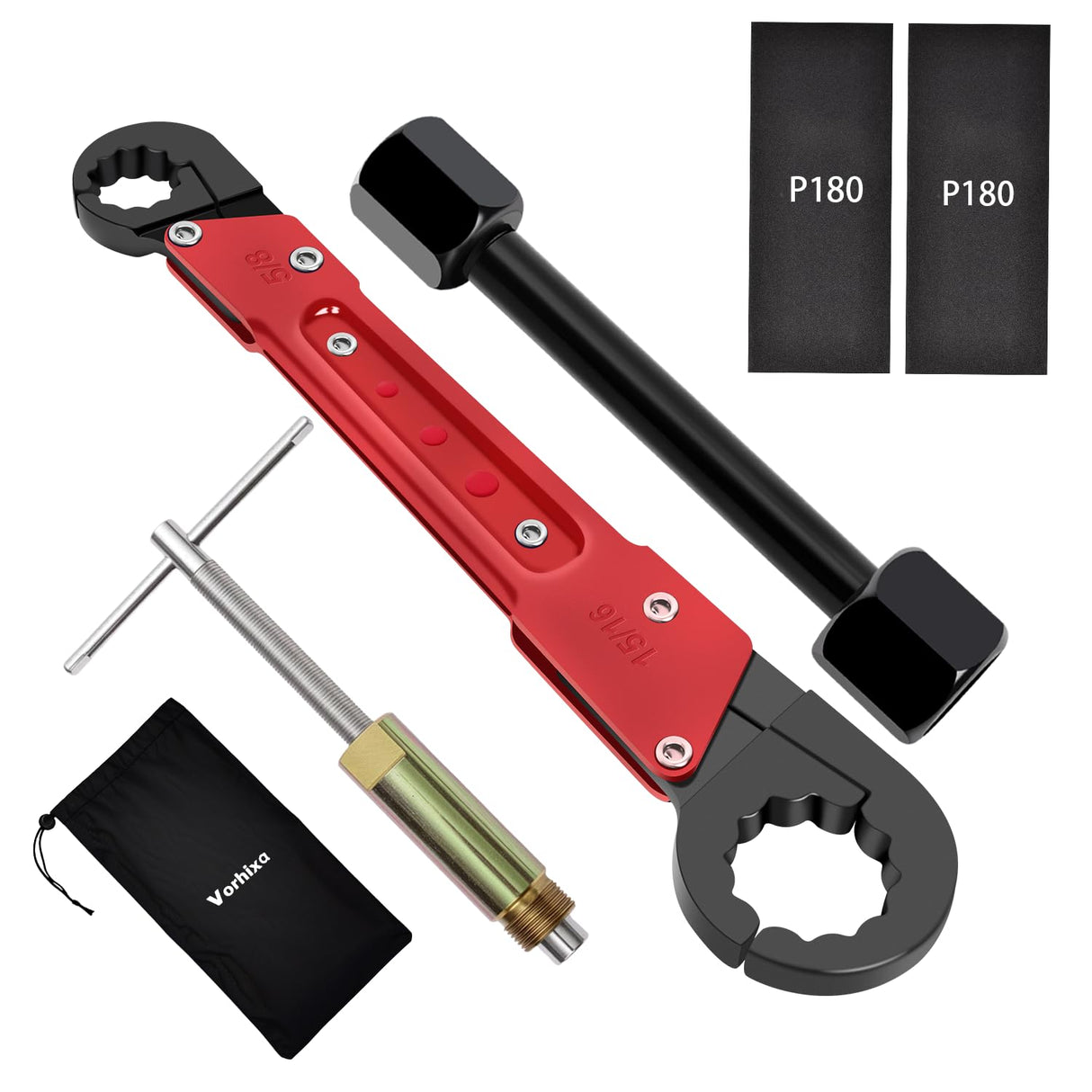 Vorhixa 6 Pcs Plumbing Tools Kit with Angle Stop Wrench & 1/2-Inch Compression Sleeve Puller, Professional Plumbers Wrench, Sandpaper and Storage Bag for Frozen/Corroded Angle Stop