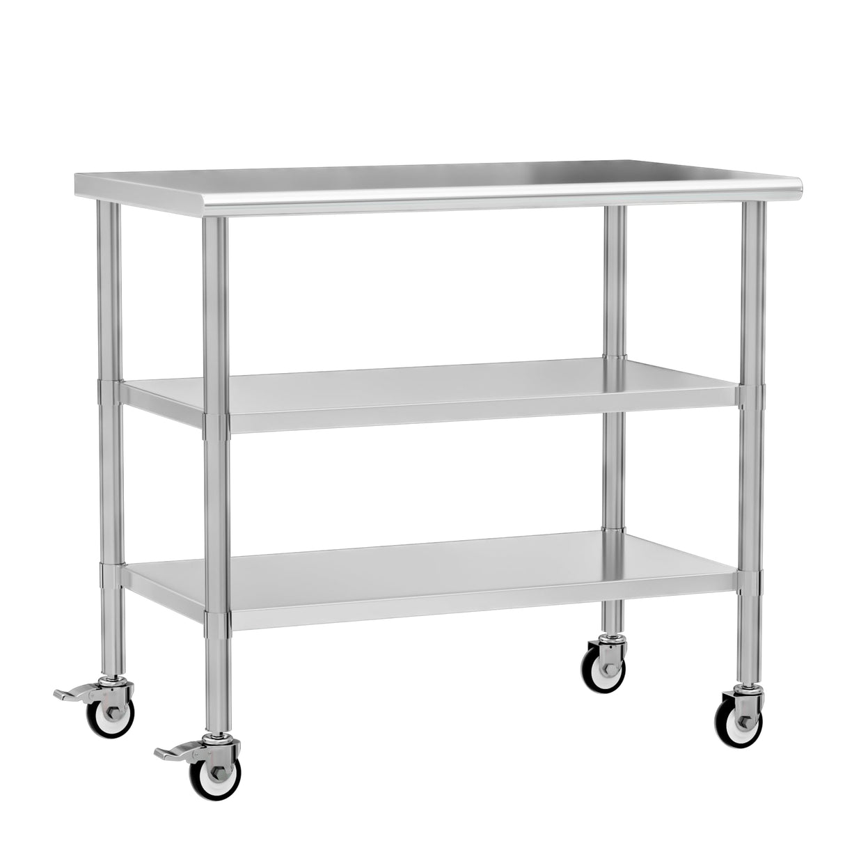 Chingoo Stainless Steel Work Table with Wheels, 24x48 Inch NSF Kitchen Prep Table with 2 Adjustable Undershelves for Commercial Restaurant, Garage, Outdoor BBQ