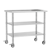 Chingoo Stainless Steel Work Table with Wheels, 24x48 Inch NSF Kitchen Prep Table with 2 Adjustable Undershelves for Commercial Restaurant, Garage, Outdoor BBQ