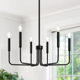 Black Chandelier, 6-Light Farmhouse Chandelier for Dining Room Lighting Fixtures Hanging, Dining Light Fixtures Industrial Modern Chandelier for Bedroom, Foyer, Hall, Kitchen, Living Room and Entryway