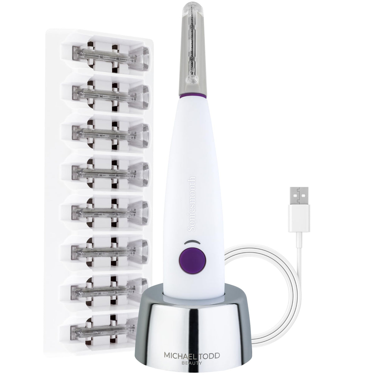 Michael Todd Beauty - Sonicsmooth – SONIC Technology Dermaplaning Tool - 2 in 1 Women’s Facial Exfoliation & Peach Fuzz Hair Removal System with 8 Weeks of Dermaplaning Blades