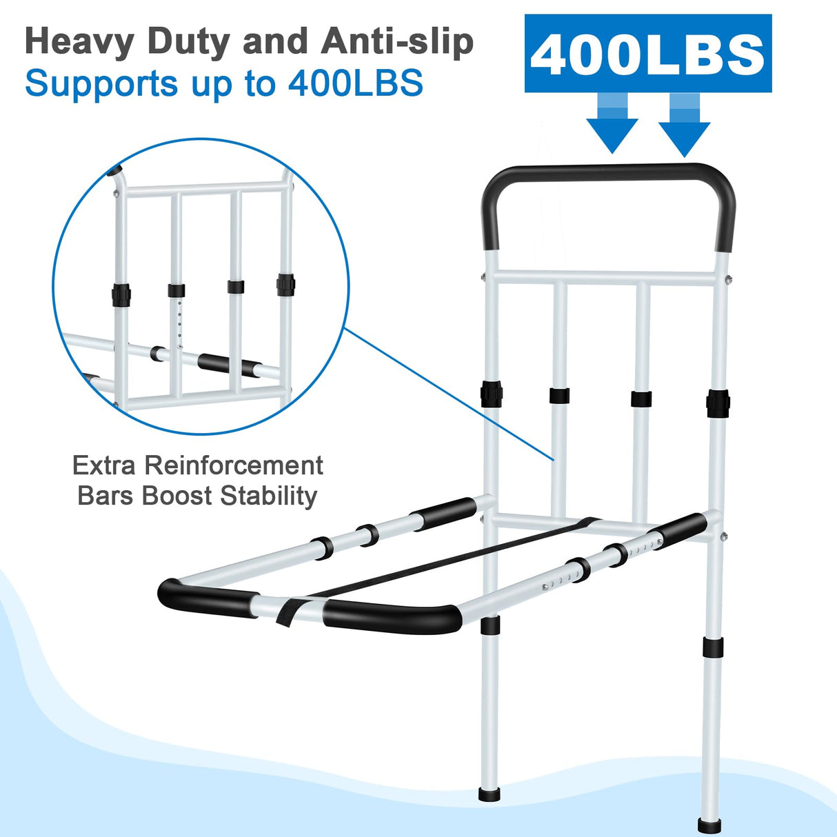 KingPavonini Bed Rails for Elderly Adults Safety, with Motion Light & Storage Pouch, FSA/HSA Eligible 400LBS Robust Bed Assist Rail with Support Legs for Seniors & Surgical Patients,Tool-Free Assembly