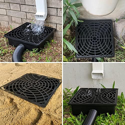 Low Profile Catch Basin Drain Kit Downspout Extender, 12"×12" Catch Basin Gutter Downspout Extensions with 2" ID Flexible Pipe, Pipe Stretched Length 16.4ft, Rainwater Drainage System