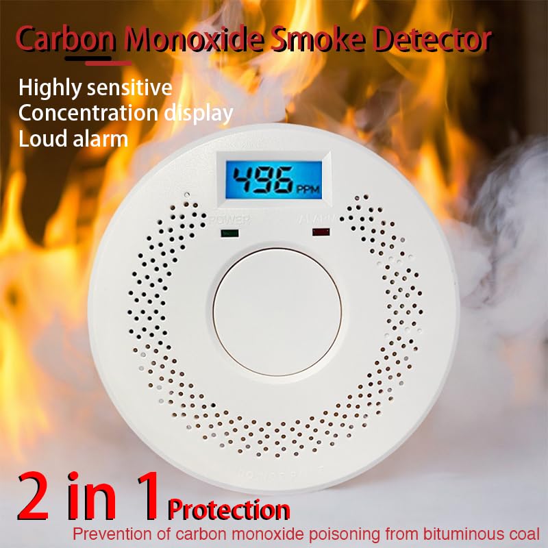 smoke detector Smoke and Carbon Monoxide Detector，Smoke Alarm，CO Detector Smoke Detector, Carbon Monoxide Alarm,5 Year Battery OperatedLCD Display and Sound Warning for Home, Bedroom, Kitchen，(1 Pack)