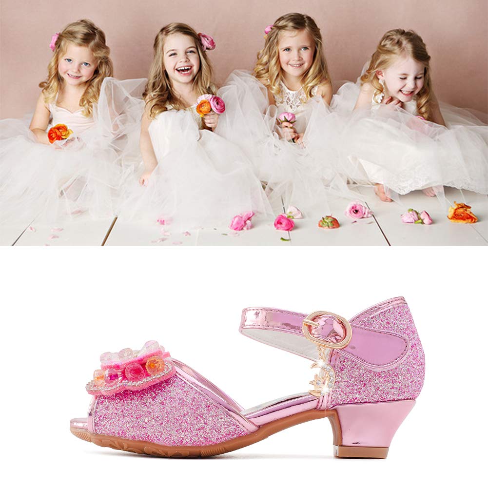 Osinnme Christmas Sandals for Girls High Heel Wedding Princess Size 10 Little Girl Toddler Kids Dress Shoes(02Pink 10)
