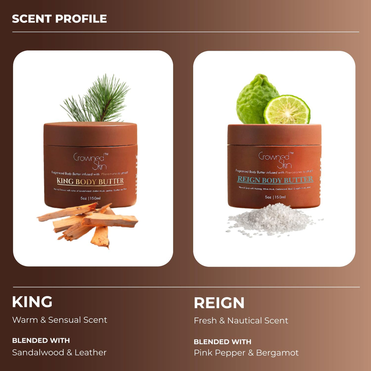 Crowned Skin King and Reign Cologned Body Butter Bundle | Sandalwood, Leather, Fresh, and Nautical Scents | Infused with Organic Shea & Mango Butters | Moisturizing Formula with All-Day Fragrance