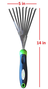 Garden Guru Stainless Steel Hand Rake Soil Tiller with Ergonomic Handle, Great for Gardening, Cultivating, Loosening Soil & Spreading Mulch, Raking Flower Beds