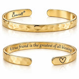 Carviell Gold Friendship Bracelet – “A True Friend Is the Greatest of All Blessings” Engraved Cuff, Best Friend Jewelry Gift for Women & Teens, BFF Bracelet, Stainless Steel Inspirational Bangle
