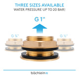 Bächlein Universal Rain Barrel Bushing - Brass Tank Bushing as Connection for Water Tap or Spigot including 2 Seals - Barrel Screw Connection with 1 Inch Internal Thread