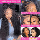 BLACROSS 28 Inch 13x6 Deep Wave Lace Front Wigs Human Hair 180 Density Deep Part Curly Lace Front Wigs Human Hair Pre Plucked Glueless Transparent Lace Frontal Wig Pre Plucked with Baby Hair