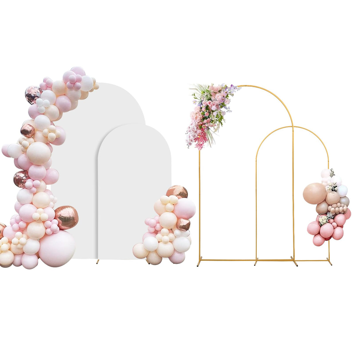 SuuWoee Wedding Arch Backdrop Stand Set of 2 With White Cover (7.2FT+6FT)