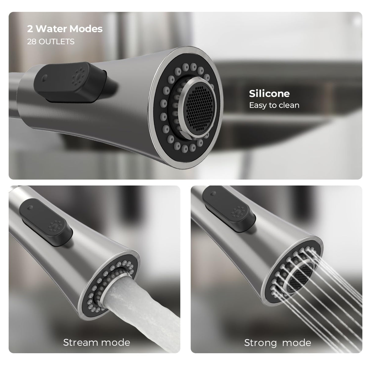 VANCOCO Kitchen Sink Mixer Tap 1 Hole, Single High Arch Kitchen Tap with 360° Swivel Pull Down Sprayer 2 Modes, SUS304 Stainless Steel Faucet