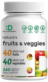Nature’s Fruits & Veggies Supplement, 240 Veggie Capsules – 80 Whole Food Superfoods for Daily Balance – 40 Fruits with 40 Vegetables and Greens – Non-GMO, Gluten Free