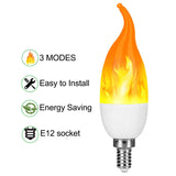 Venforze E12 6 Pack 3 Mode LED Candelabra Flame Light Bulbs, 1.2W Warm White, 1800k Candle Light, Flame Tip for Christmas Party Decorations