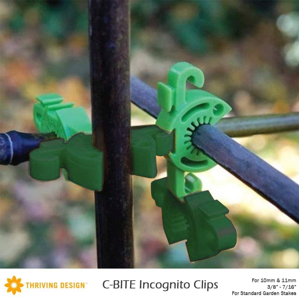 C-BITE Plant Support Clips for Trellis, Garden Stakes, Wire Fence, Climbing Plants, Indoor Gardening, Hydroponics Systems, and Vines | Durable Gardening Clips (Incognito Green - 100 Pack)