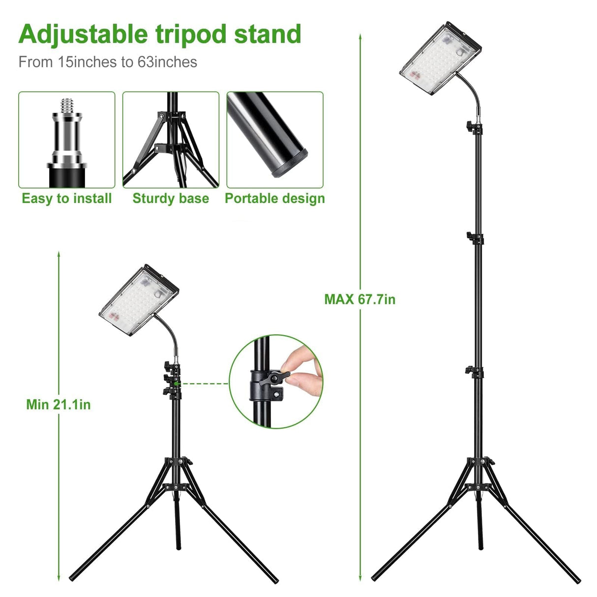 LBW Grow Light with Stand, Full Spectrum LED Plant Light, Floor Grow Lamp with 63" Adjustable Tripod, 4H/8H/12H Timer, 6 Dimmable Brightness, Ideal for Tall Plants